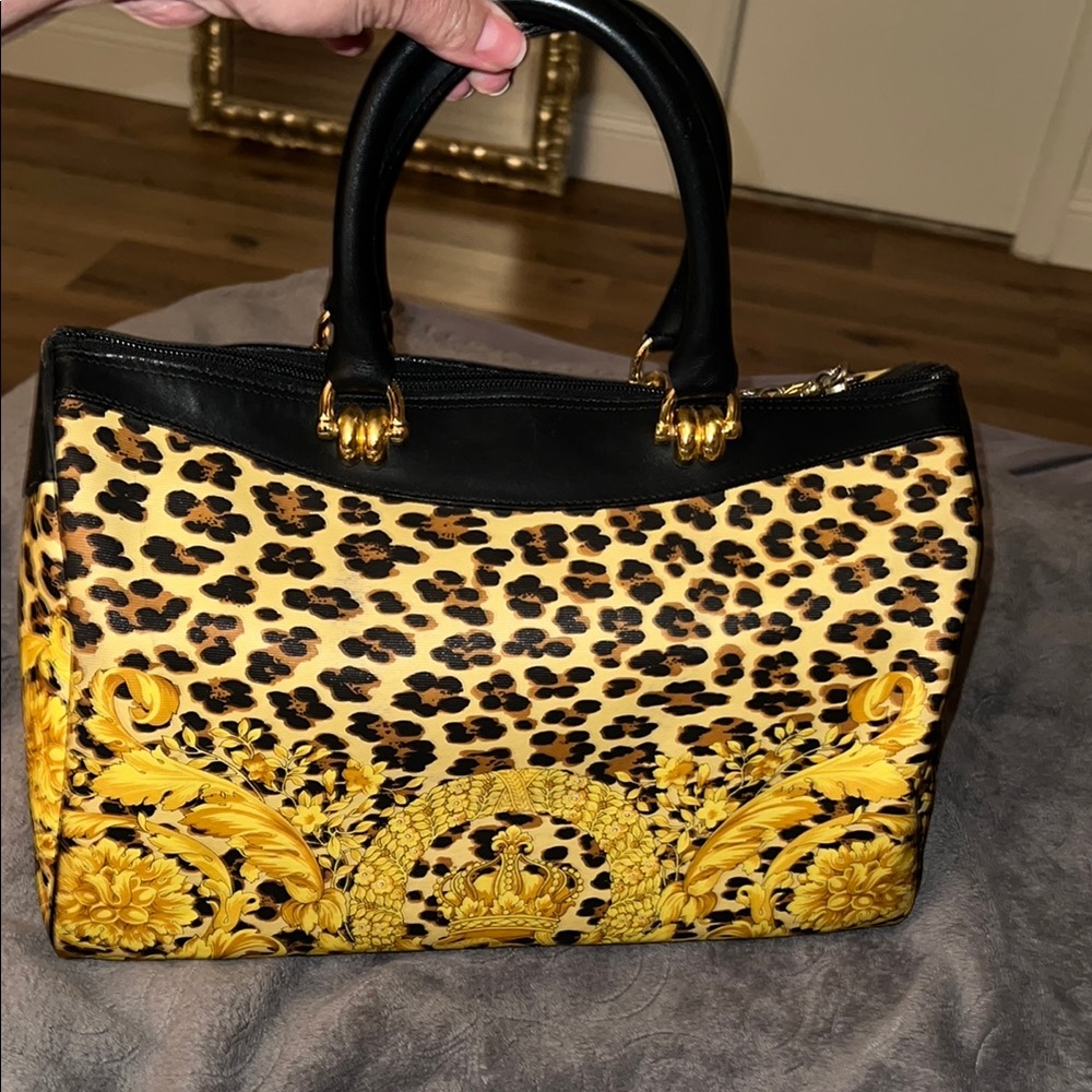 Versace Baroque Sunburst “Boston” Bag with Leopard Accents - Picture 4 of 8